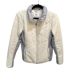 Lolë Women’s Large Jacket Glee Gray/White Quilted Full Zip Puffer Retail $180